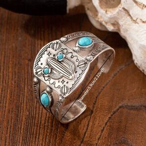 Blue and Silver Intricate Cuff Bracelet Antique Silver